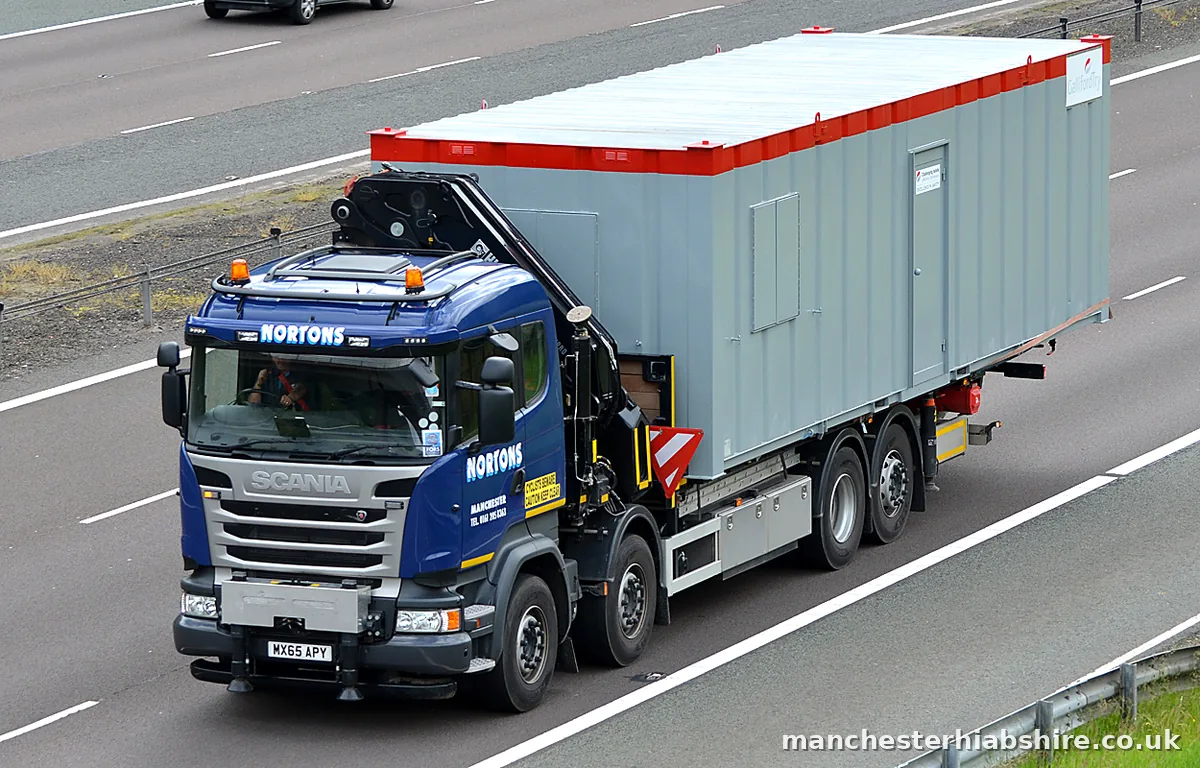 Cabin unit on a HIAB lorry travelling on the motorway