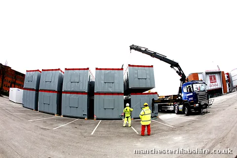 Steel access staircase set into position by the HIAB