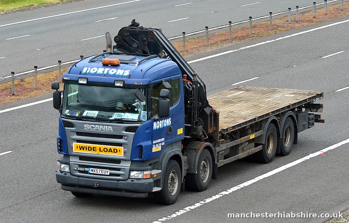 Loaded HIAB lorry on the M74 in southern Scotland