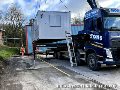 Cabin set up being delivered by HIAB lorry