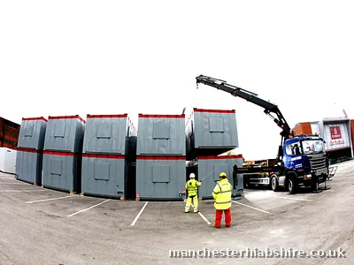 Steel access staircase set into position by the HIAB