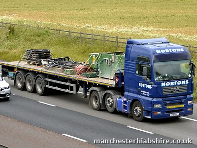 Loaded HIAB lorry on the M6 near Cranage