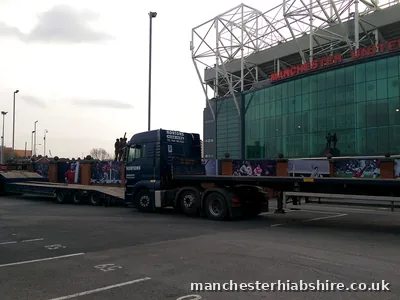 HIAB low loader outfit parked outside the stand at Old Trafford