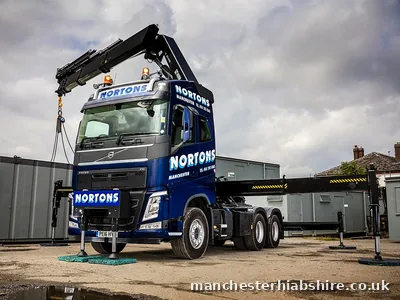 HIAB lorry standing with its outrigger legs down on spreader mats