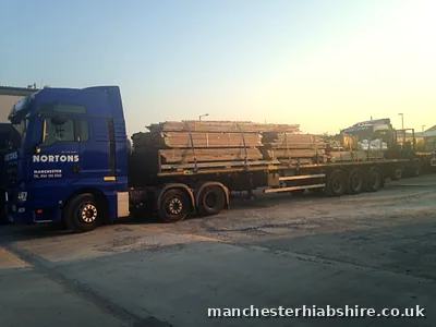 Loaded scaffold trailer, alternate side view